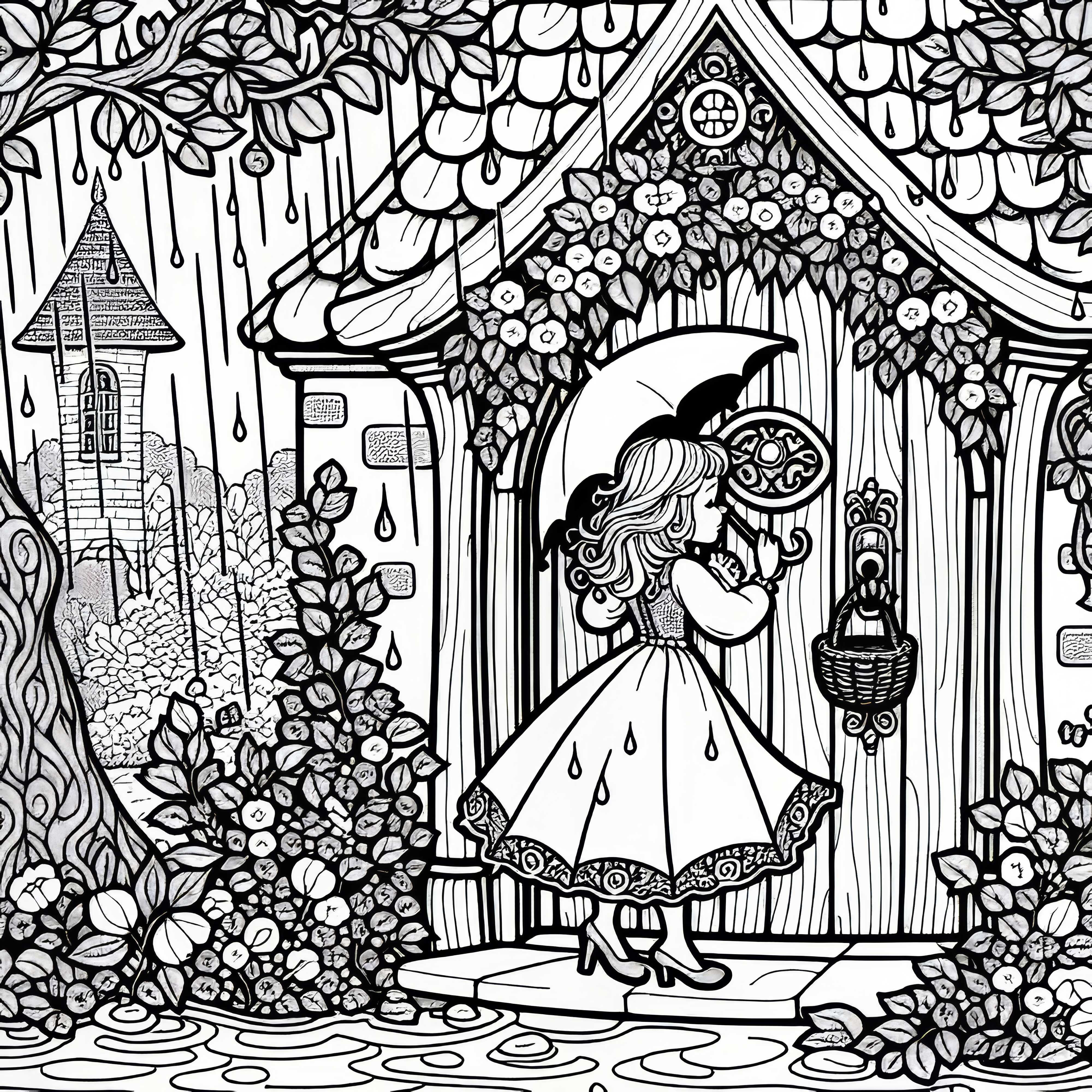 Prinzessin klopft bei Regen an die Tür des Schlosses – Ausmalbild Prinzessin auf der Erbse
