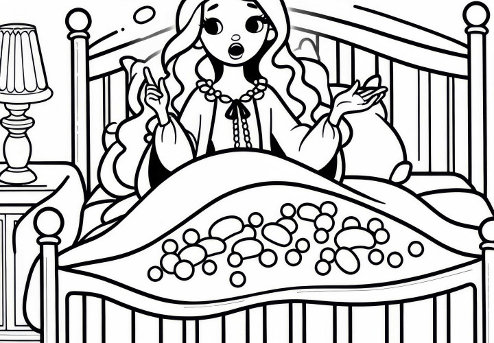 Prinzessin erzählt, dass sie schlecht geschlafen hat – Malvorlage Prinzessin auf der Erbse