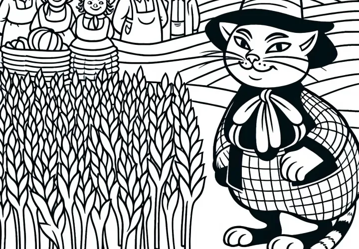 The Puss in Boots tricks farmers – Coloring page for fairy tales for free
