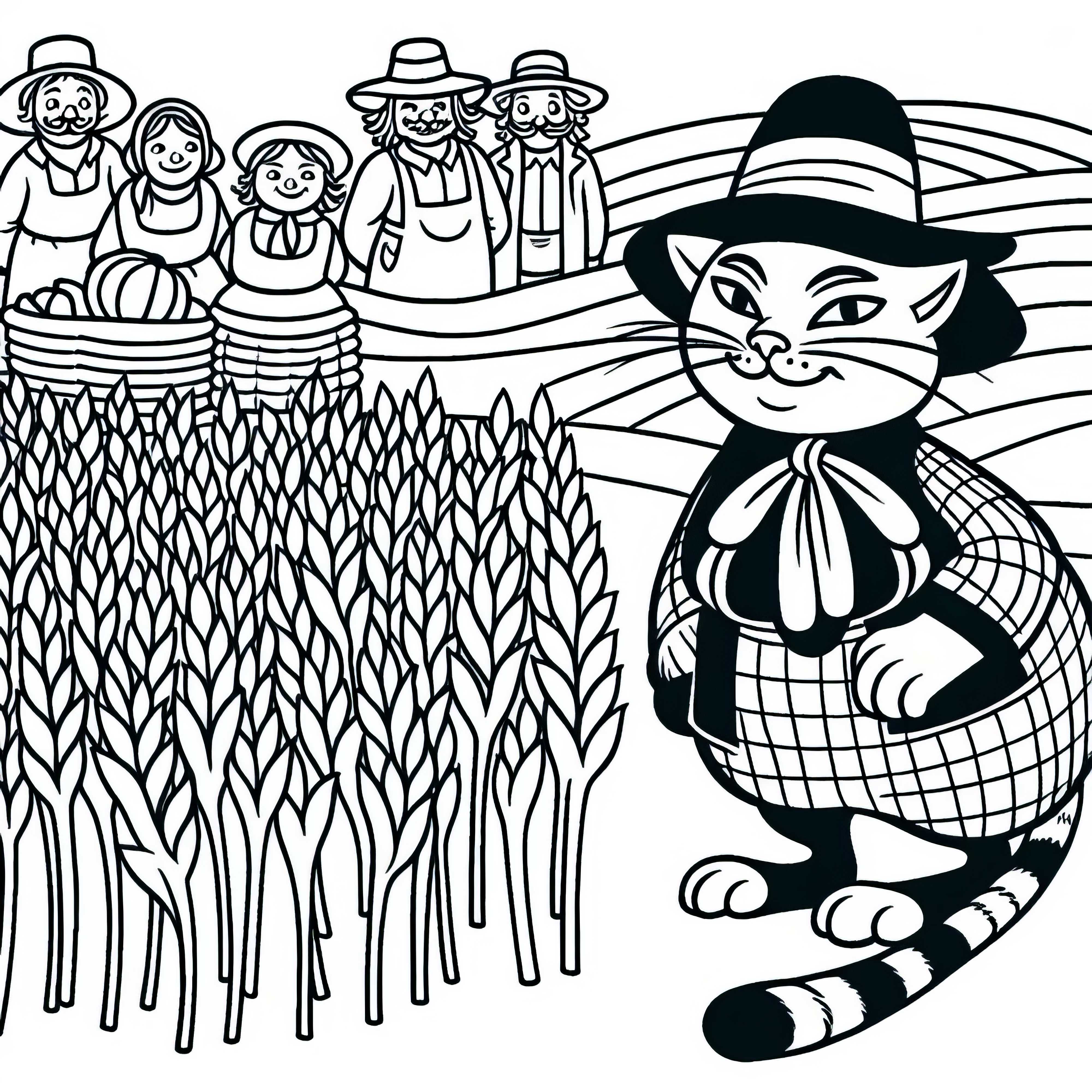 O gato de botas engana os camponeses - Desenho para colorir de conto de fadas grátis