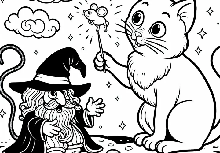 The Puss in Boots outsmarts the wizard - Coloring page for fairy tale lovers