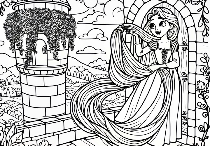 Rapunzel di Menara Gambar Mewarnai Mudah Gratis Gambar Mewarnai Rapunzel di Menara Gratis Sederhana