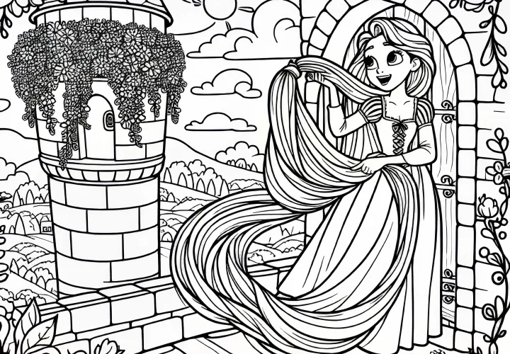 Rapunzel in the Tower Coloring Page Easy Free