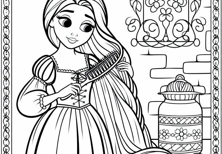 Rapunzel menyisir rambutnya yang panjang – Template mewarnai sederhana gratis Rapunzel menyisir rambut panjangnya - Template mewarnai sederhana gratis