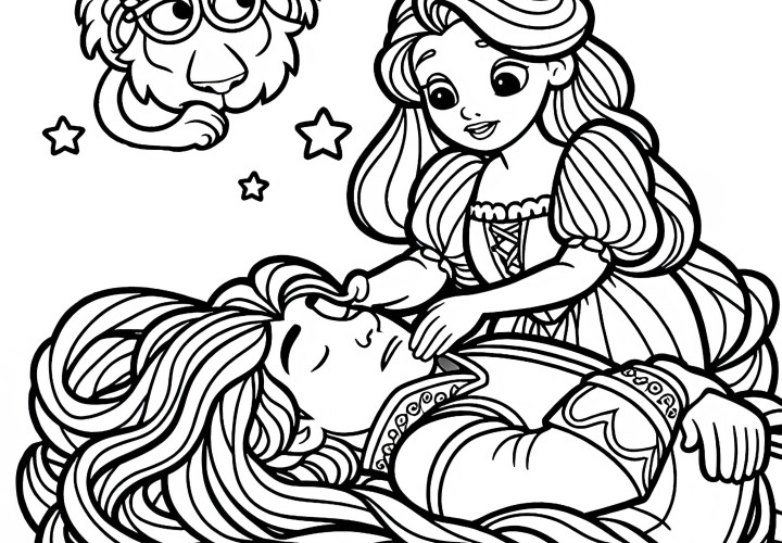 Rapunzel membantu pangeran untuk mendapatkan kembali penglihatannya – Buku mewarnai Rapunzel membantu pangeran untuk mendapatkan kembali penglihatannya – Buku mewarnai
