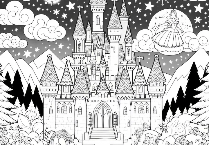 Castle awakens from a hundred-year sleep – Coloring page