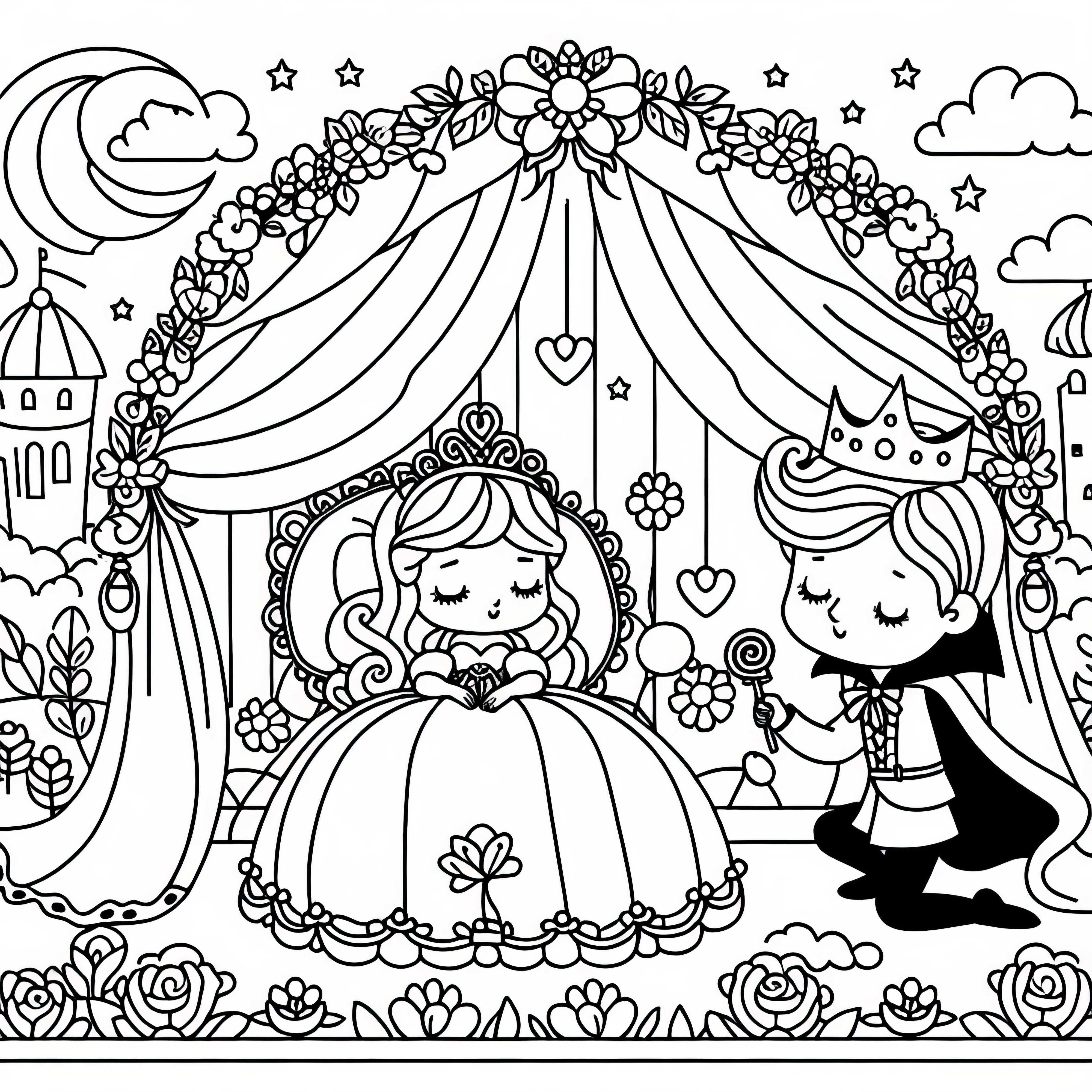 Sleeping Beauty and Prince celebrate wedding - Simple free coloring page