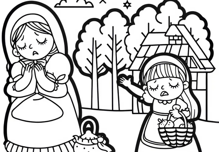 Lazy daughter refuses Frau Holle the work – Coloring page for download
