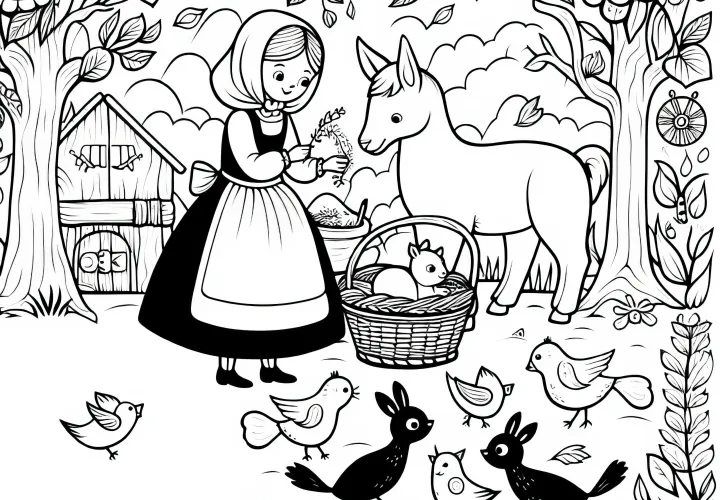 Animals in Fairy Tales: Mother Holle Helps the Diligent Daughter – Free Coloring Page