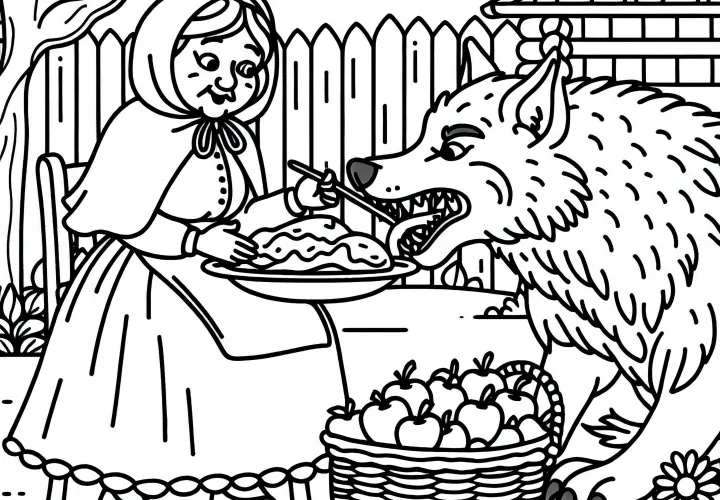 Волк ест бабушку - раскраска сказка бесплатно