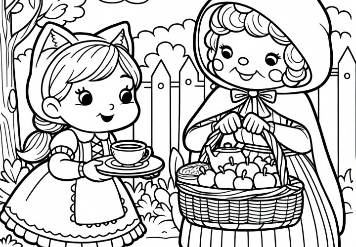 Cinderella membawa makanan dan teh untuk nenek – Gambar mewarnai untuk penggemar dongeng