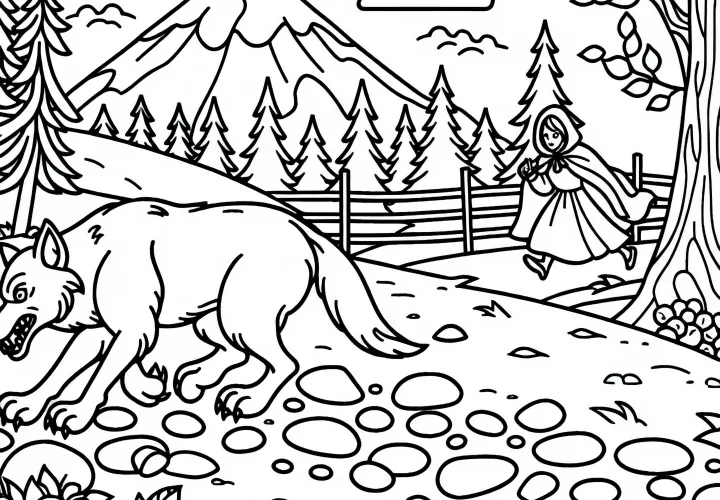 Волк гонится с камнями в животе – бесплатный раскраска сказки