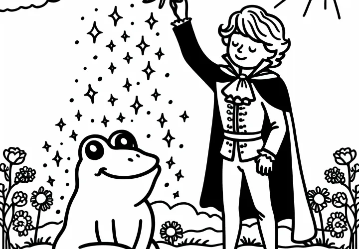 Frog transforms into prince - Printable coloring page of the Frog King for free