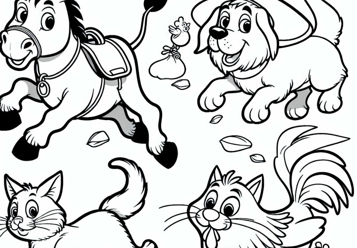 Eşek, Köpek, Kedi ve Horoz - Bremen Müzisyenleri'nin ücretsiz boyama kitabı