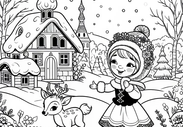 Gerda returns home happily – Free coloring page of the Snow Queen