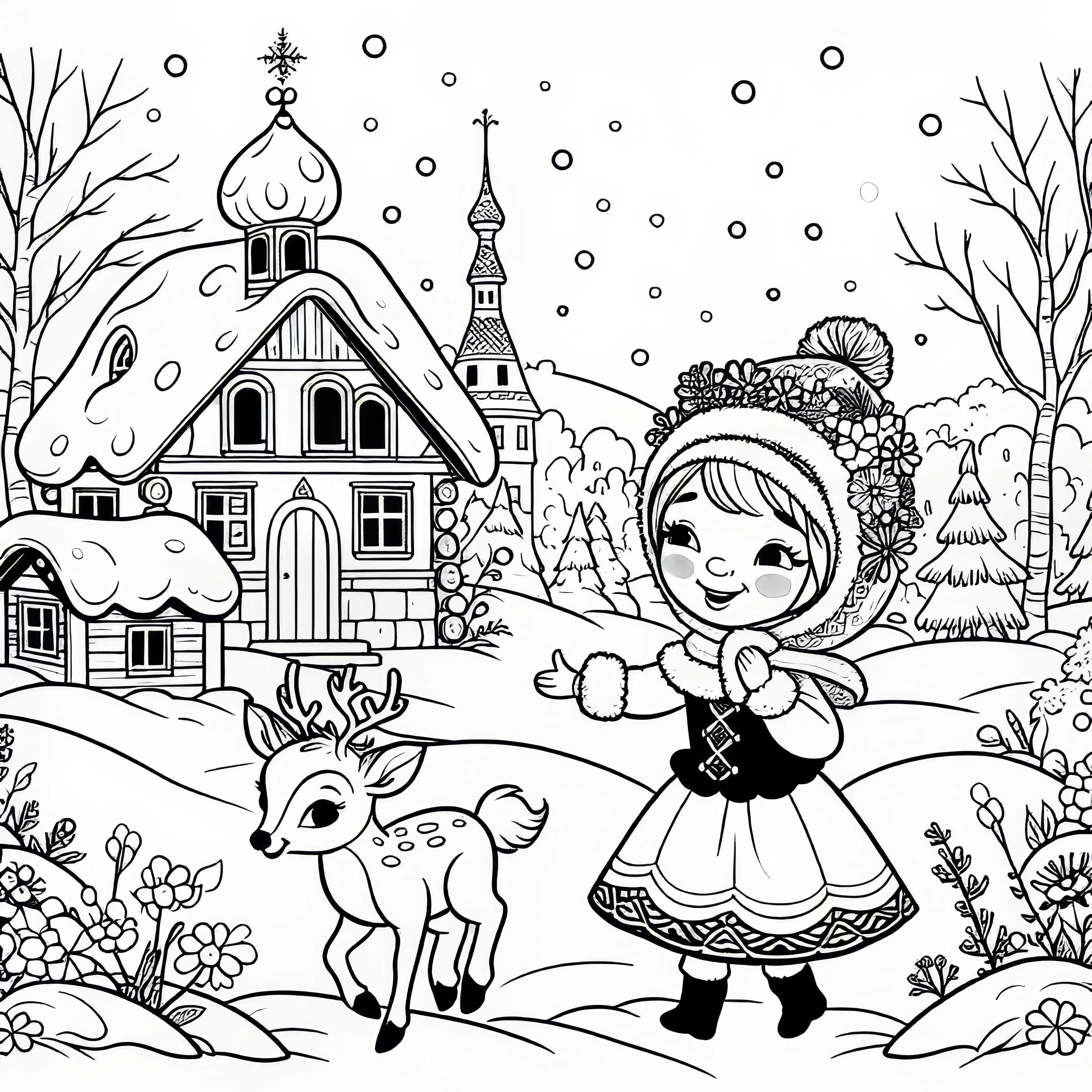 Gerda regresa feliz a casa - Imagen para colorear de la Reina de las Nieves gratis