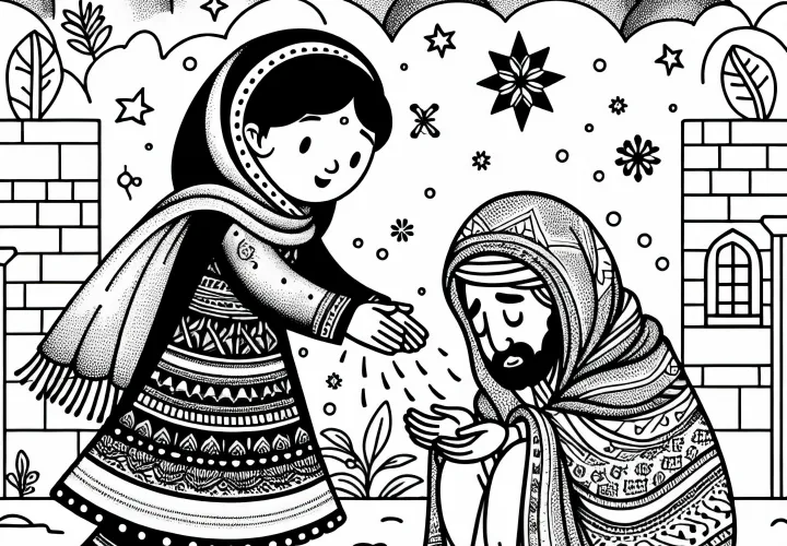 The girl gives her scarf to someone who is cold – Free coloring page of Star Money