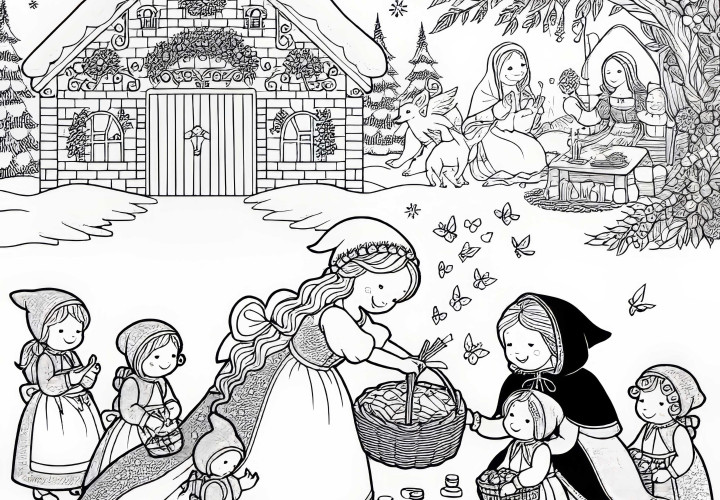 Gadis itu hidup bahagia dan membantu orang lain dengan kekayaannya - Buku gambar Sterntaler