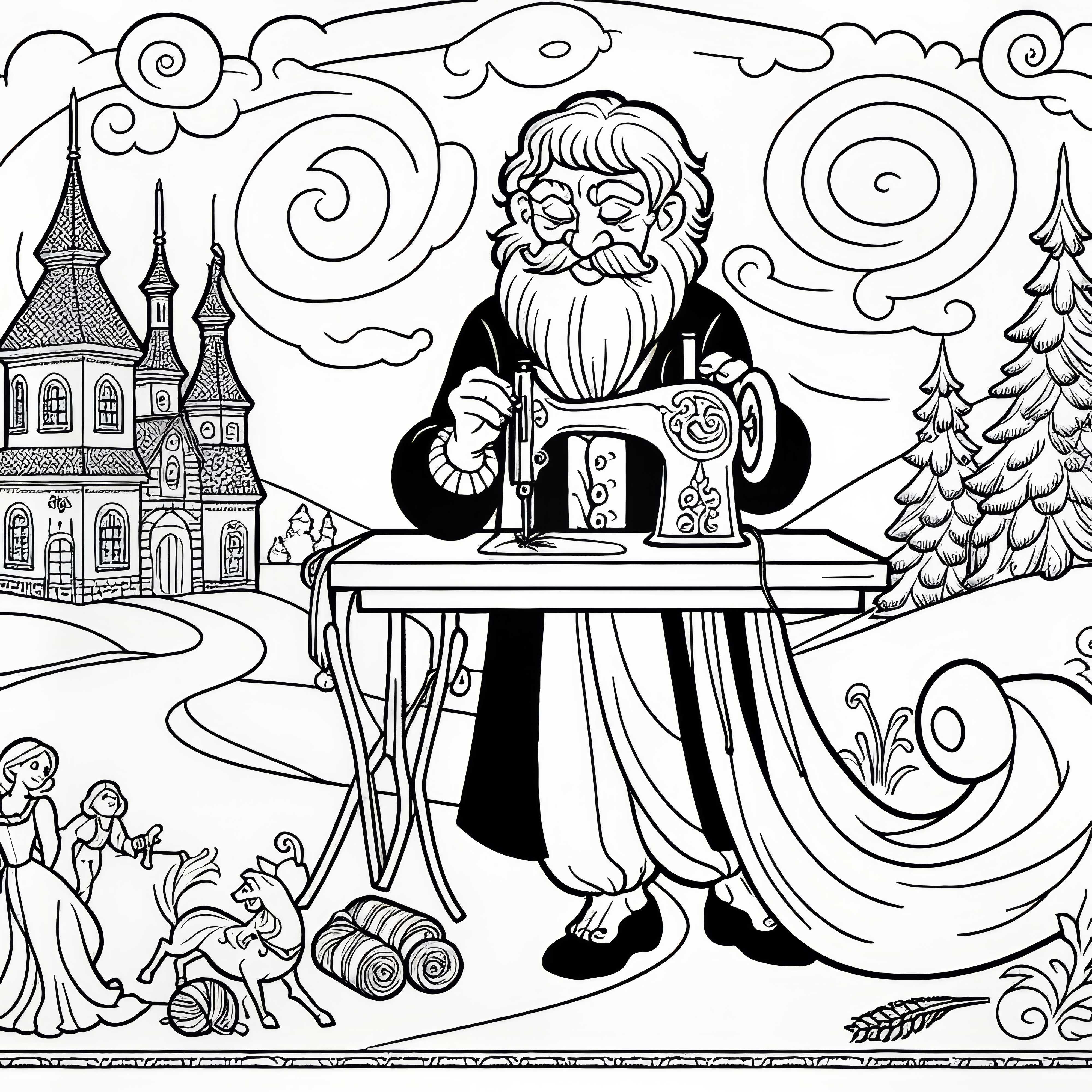 The Brave Little Tailor is sewing – Coloring page fairy tale free