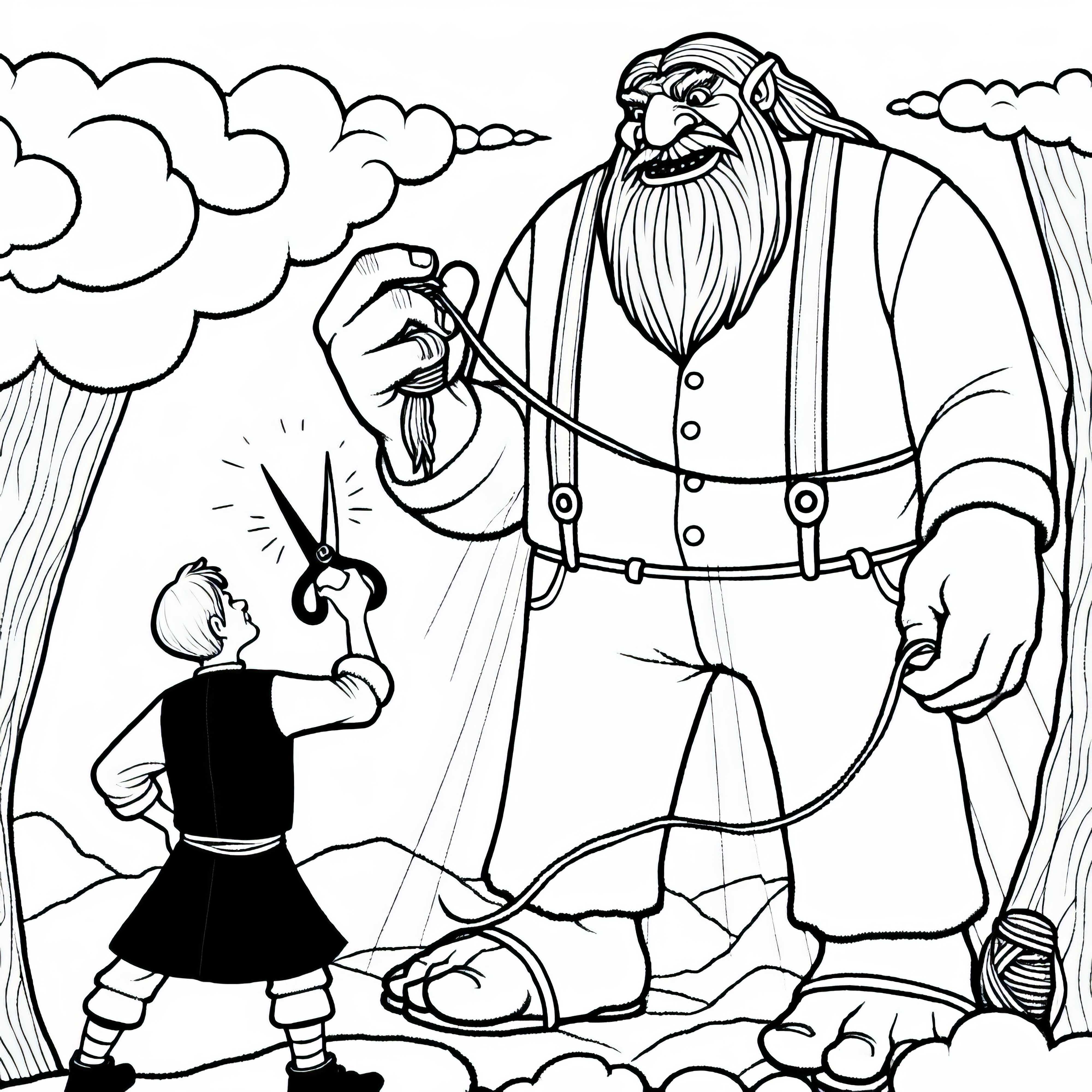 The little tailor fights against a giant – Free coloring template fairy tale