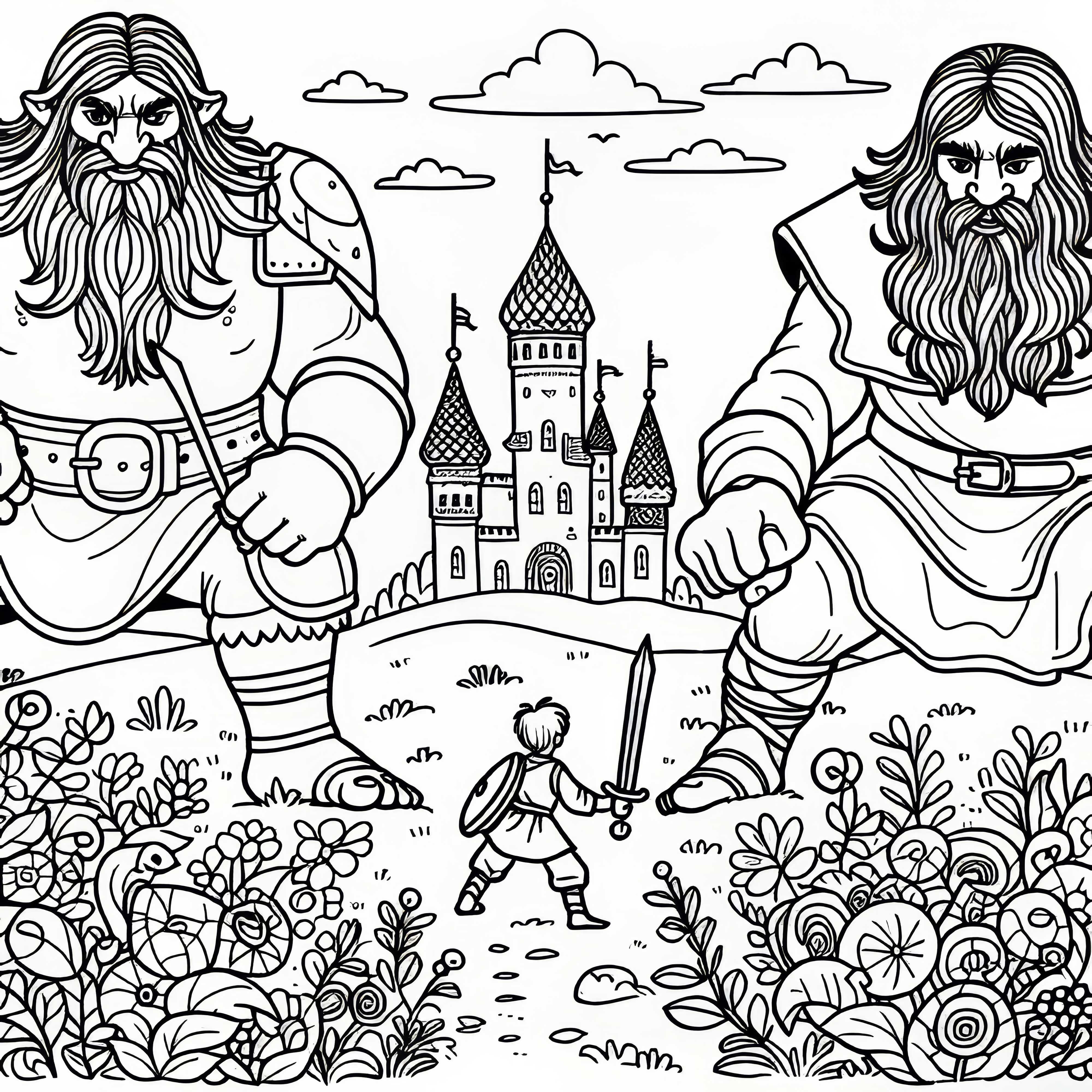 The brave tailor defeats two giants – Free fairy tale coloring page