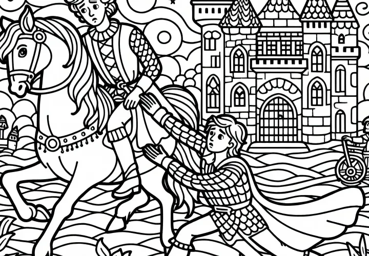 Boy is caught by the castle guard – Coloring page Fairy Tale The Golden Bird