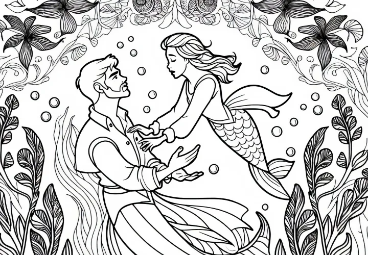 The little mermaid saves the prince from drowning – Coloring page fairy tale