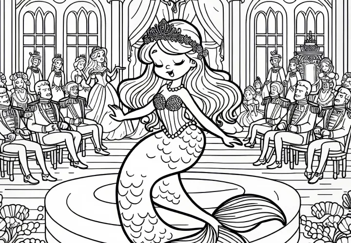 The little mermaid dances despite pain at the royal celebration - Coloring page fairy tale