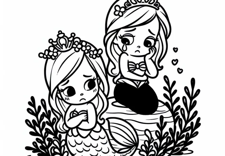 The little mermaid sadly watches as the prince loves another – Coloring page fairy tale
