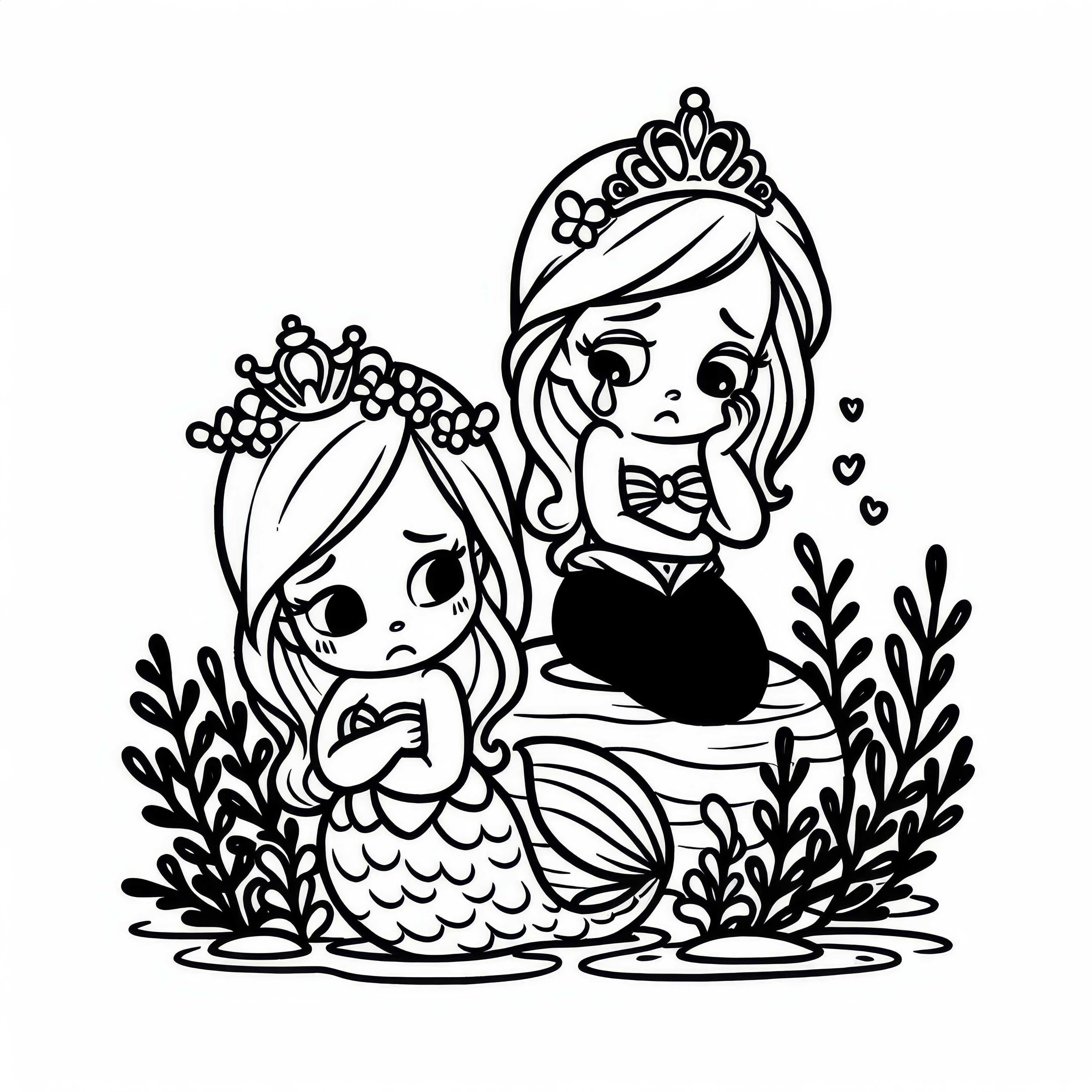 Putri duyung kecil mengamati dengan sedih bagaimana sang pangeran mencintai yang lain – Gambar mewarnai dongeng