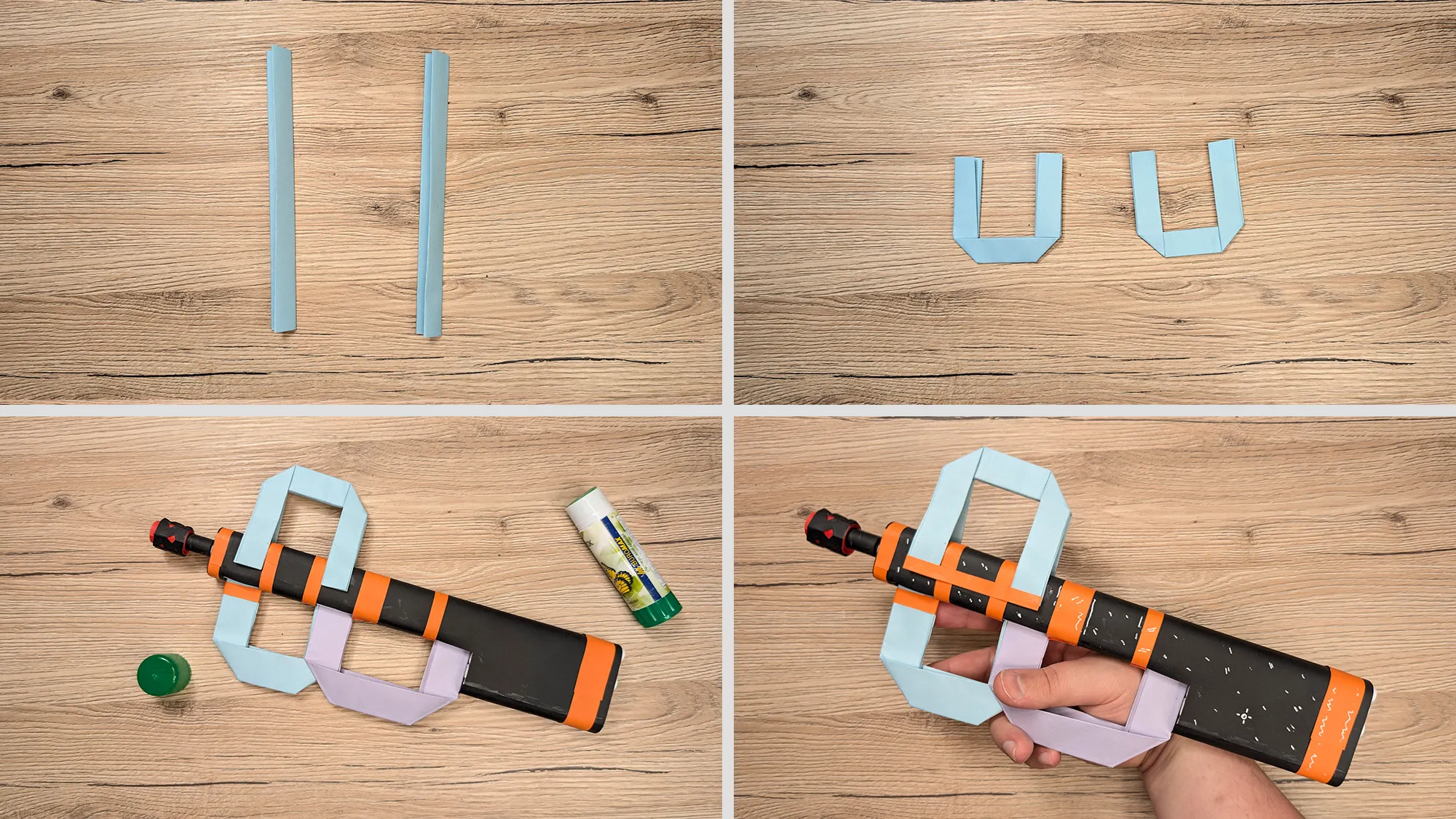 p90-maschinenpistole-aus-papier-bauen-schritt-11.jpg P90 Maschinenpistole aus Papier bauen Schritt 11: zwei U-Formen aufeinander legen und aufkleben - fertig