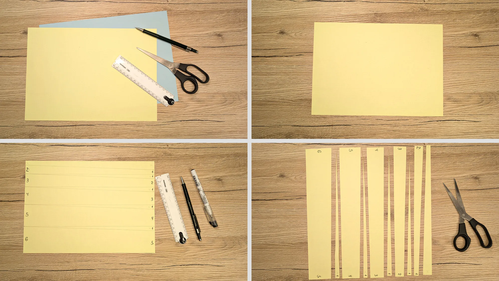 twist-mainan-kerajinan-langkah-1.jpg Mainan twist dari kertas Langkah 1: Ukur kertas dengan penggaris dan tandai strip dengan lebar bernomor