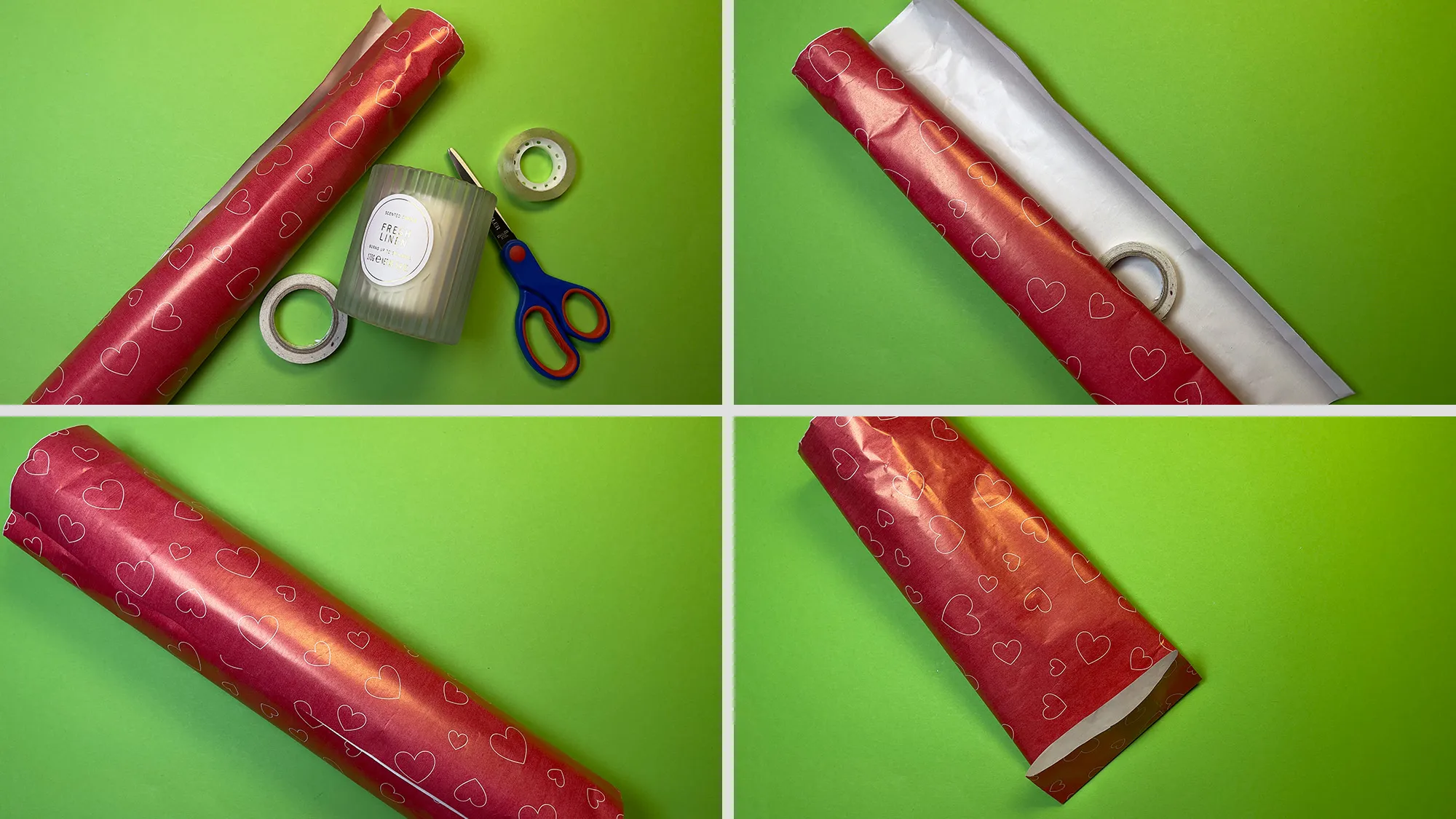 Kerze als Geschenk verpacken Schritt 1: Papier zuschneiden und zu einer Rolle kleben