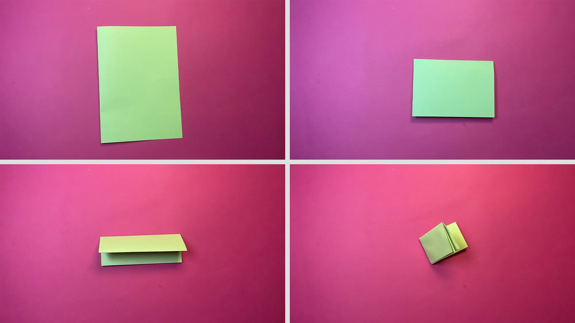 Faltspiel aus Papier Schritt 1: Papier viermal falten bis kleines Rechteck entsteht