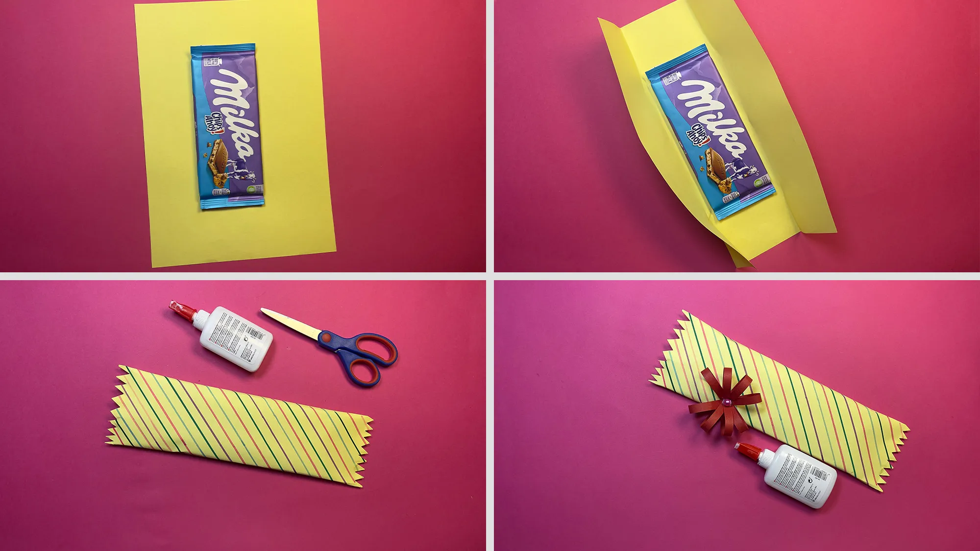 suesse-schokoladen-geschenkverpackung-schritt-2.jpg Süße Schokoladen-Geschenkverpackung Schritt 2: Schokolade einwickeln und Schleife aufkleben