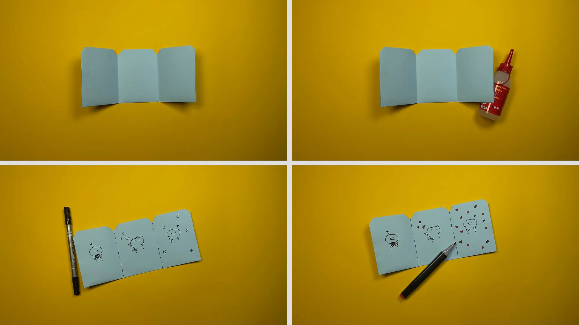 Papier-Geschenktasche Schritt 2: Dreieckige Ecken einschneiden, Taschen zusammenkleben und verzieren