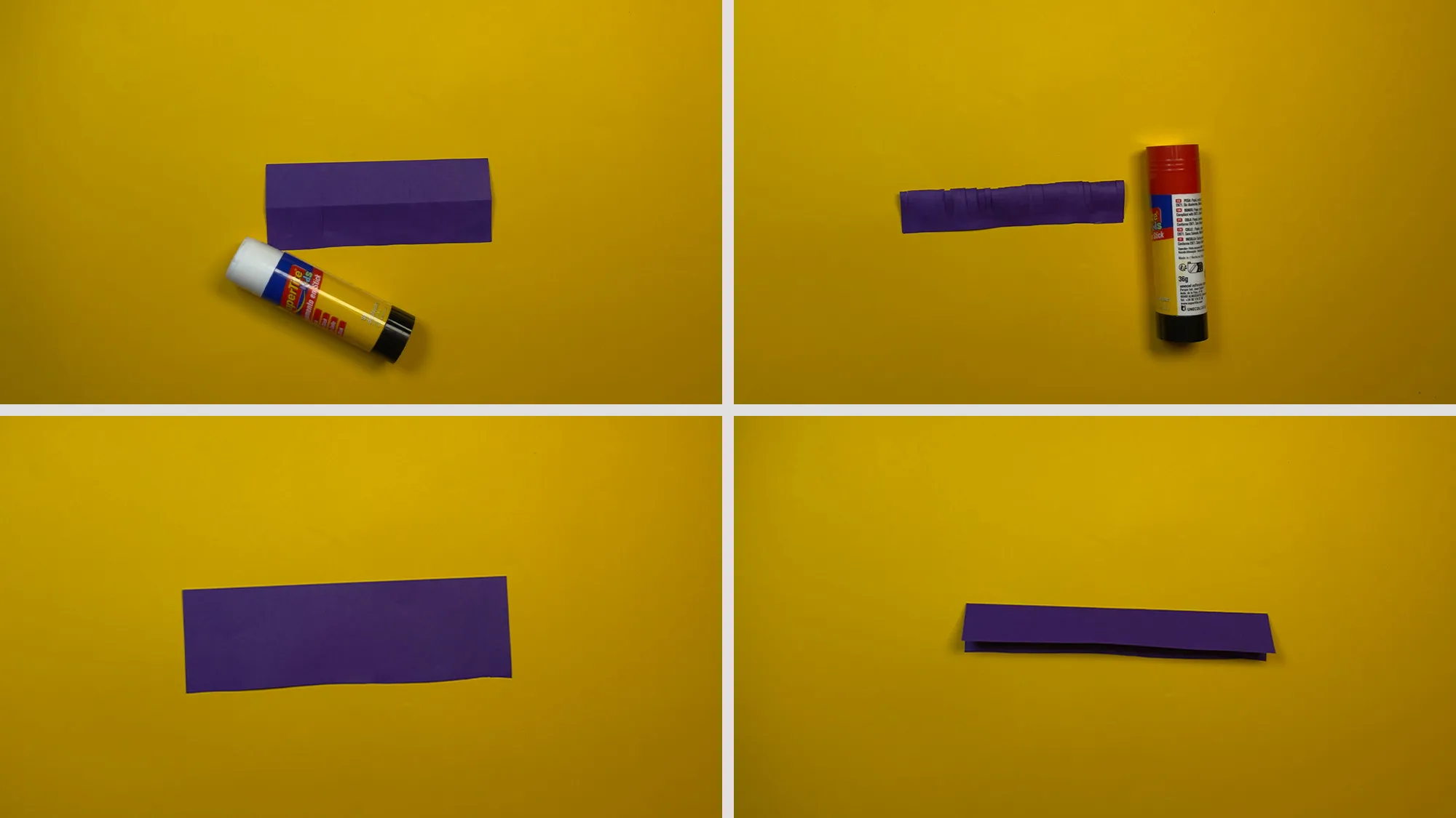 Papierblumen basteln Schritt 2: Gefaltetes Papier entlang der Kante zusammengeklebt