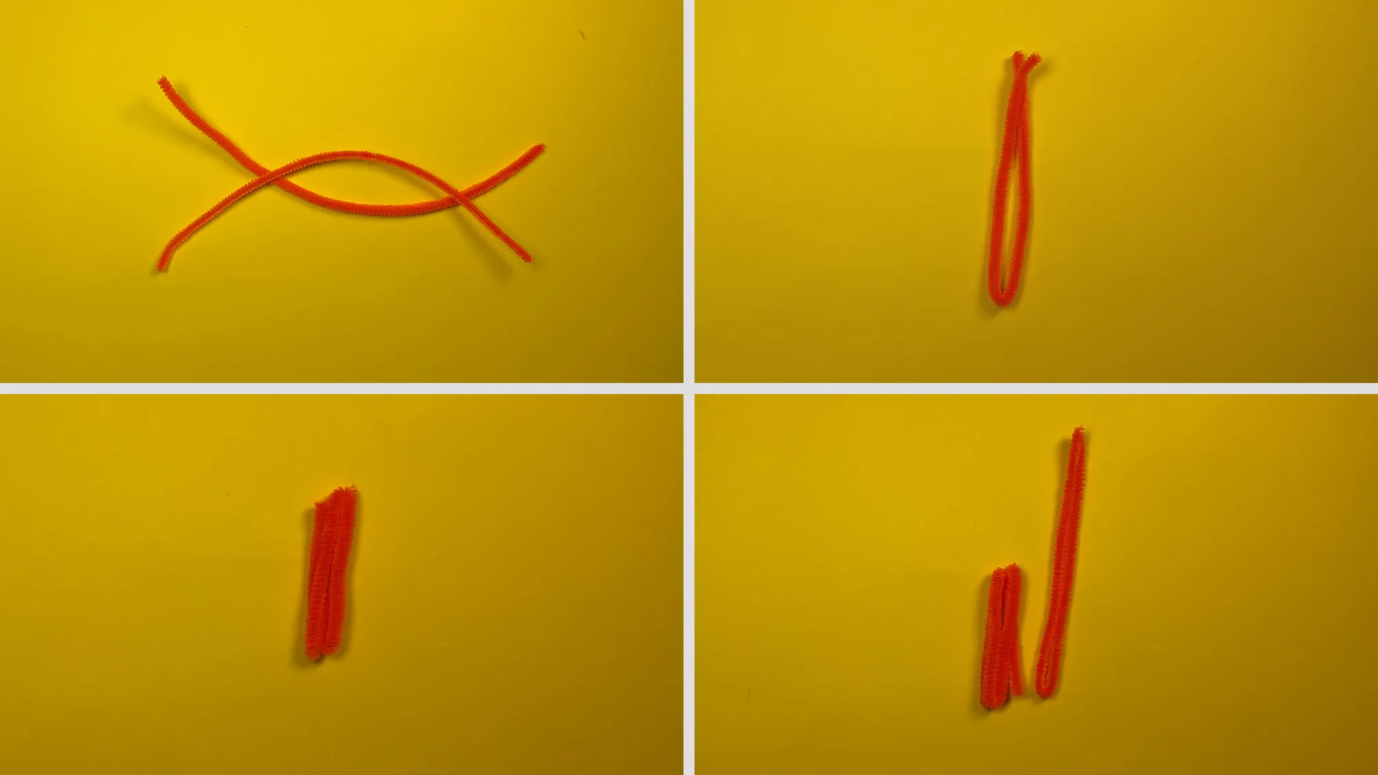 DIY Lilienblume aus Chenilledraht Schritt 1: Zwei Pfeifenputzer – einer in vier Teile gefaltet, der andere in zwei Hälften