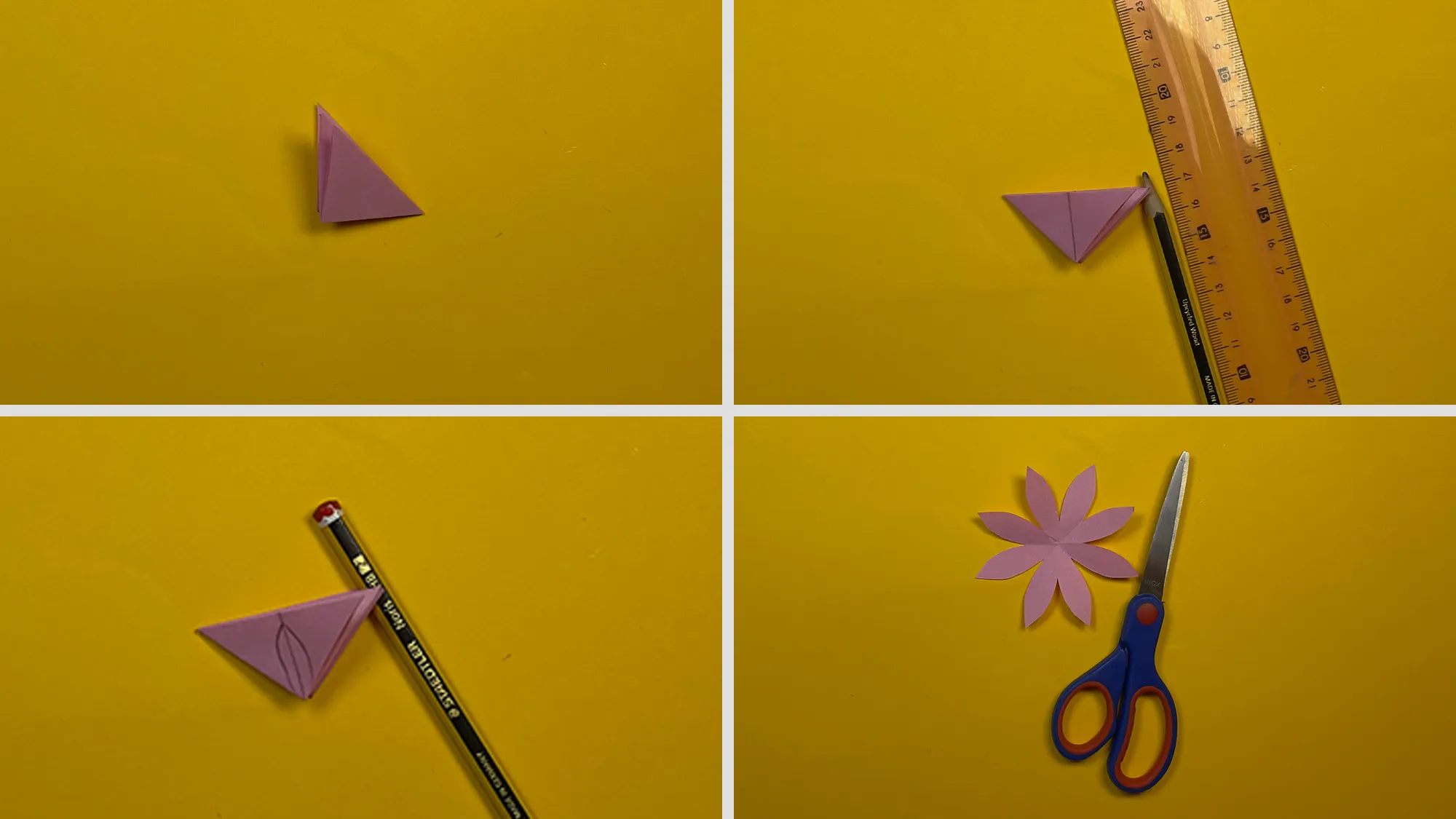 Papier-Lilie basteln Schritt 2: Blütenblattform auf gefaltetes Papier gezeichnet, Form ausgeschnitten und aufgefaltet