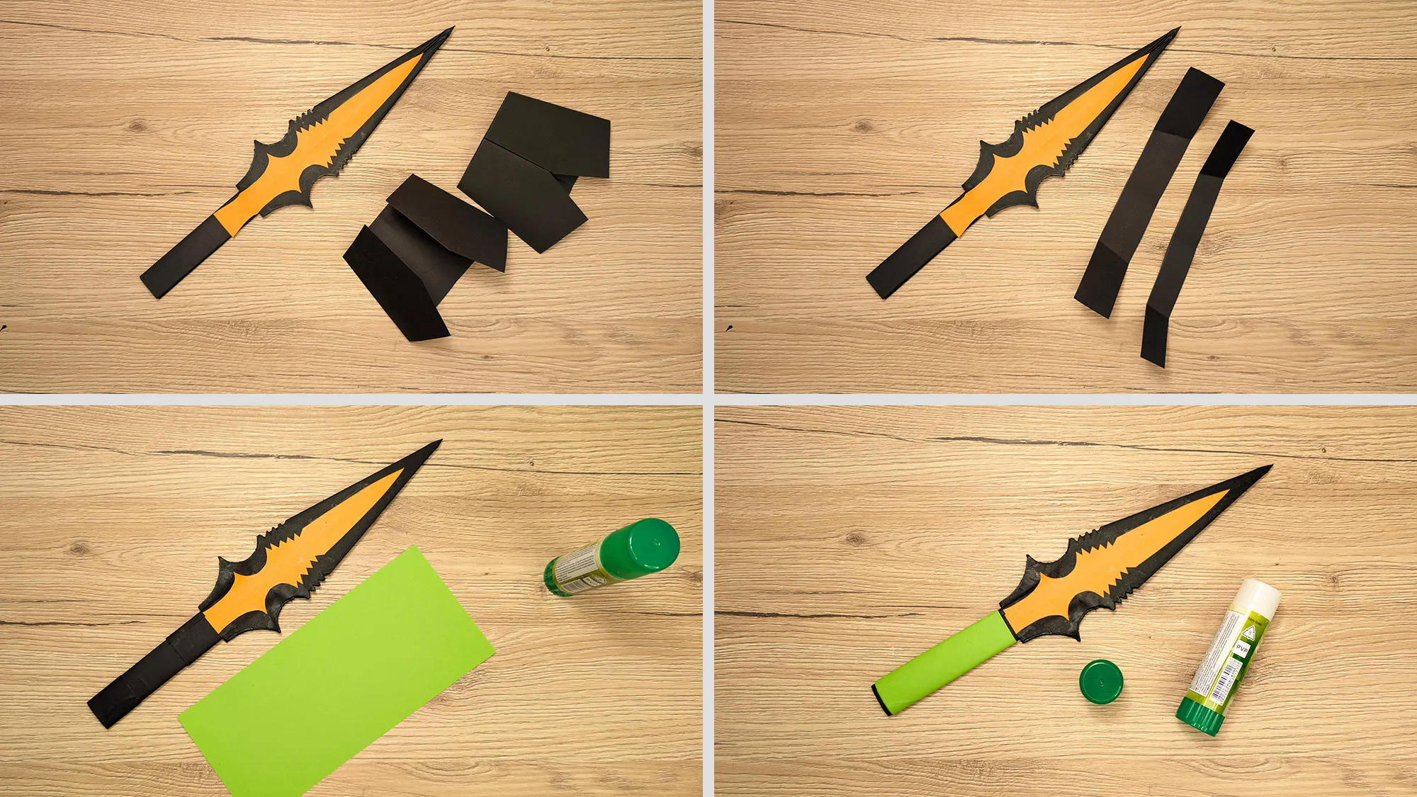 Scorpions Kunai aus Papier basteln Schritt 7: Schmale Streifen um den Griff gewickelt zur Stabilisierung