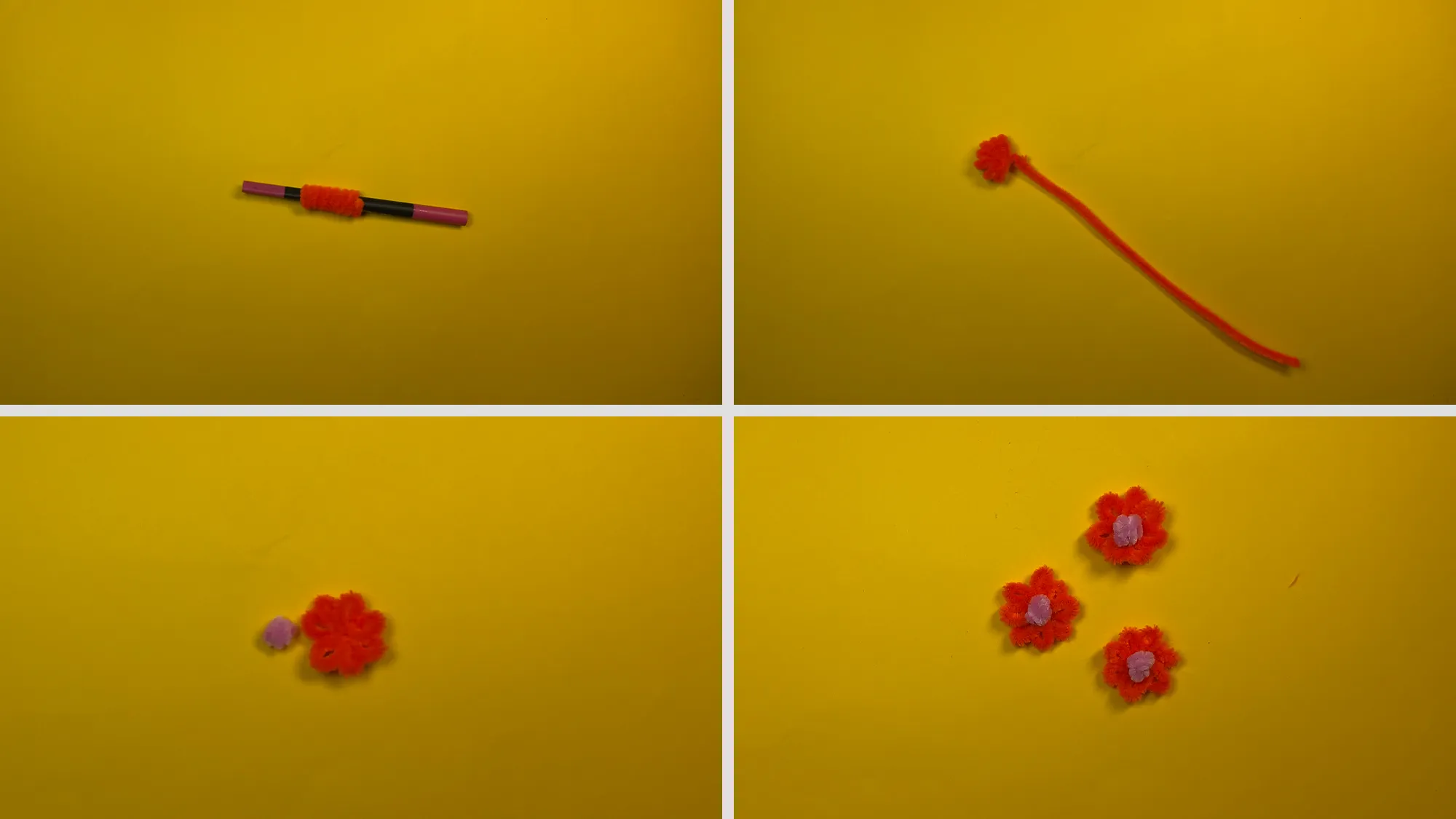 pfeifenputzer-blumen-basteln-schritt-2.jpg Pfeifenputzer-Blumen basteln Schritt 2: Pfeifenputzer um Stift wickeln, Ringe zu Blütenblättern formen und Blütenmitte aus gerolltem Pfeifenputzer kleben