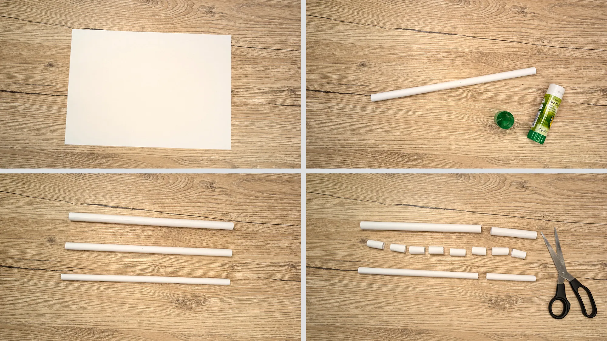 papier-schleuder-basteln-schritt-2.jpg Papier-Schleuder basteln Schritt 2: Drei unterschiedlich dicke Papierröhren gerollt und geklebt, mittlere Röhre in kleine Stücke geschnitten