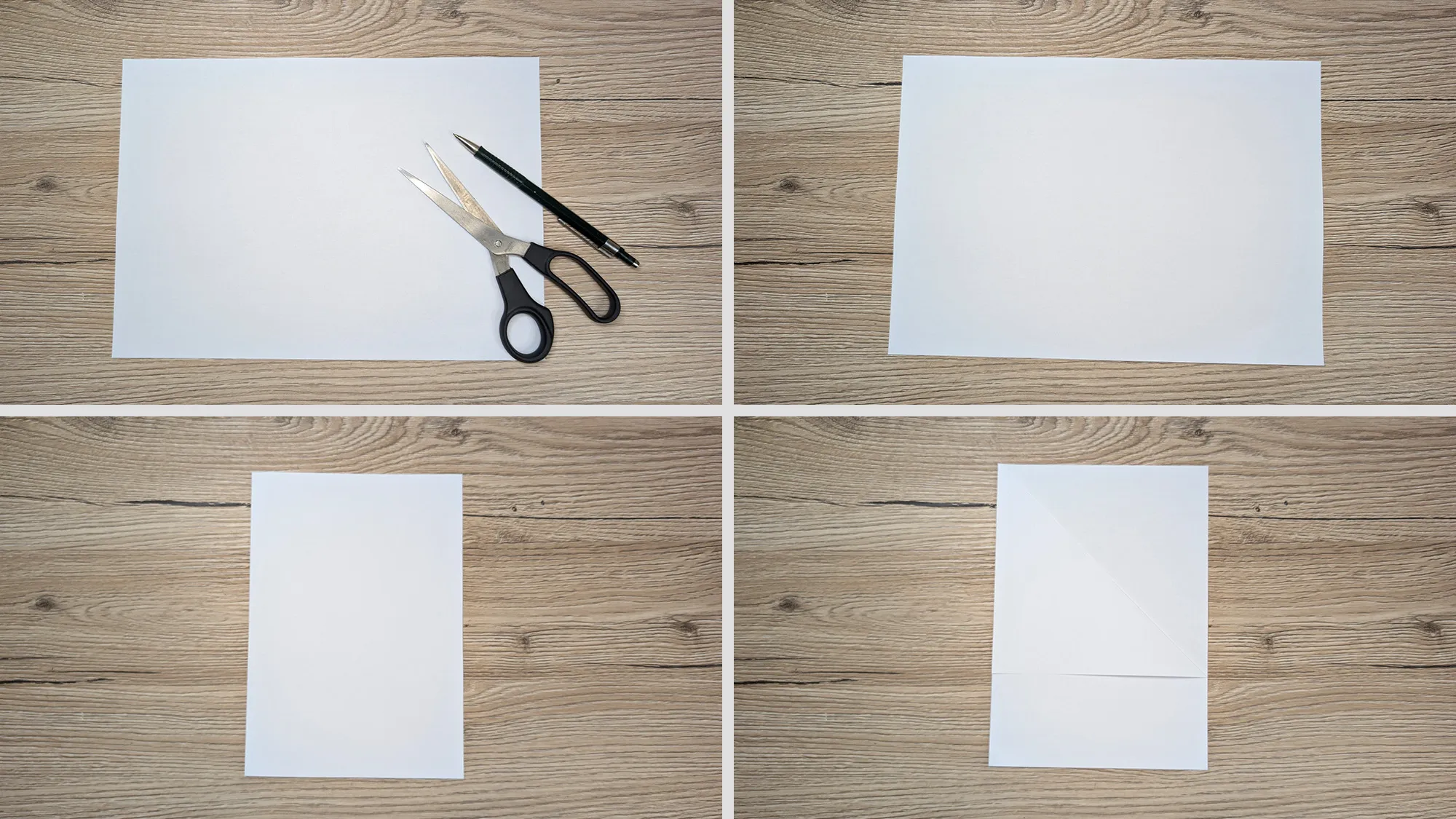 Wave Glider Papierflieger basteln Schritt 1: Papier in der Mitte gefaltet, obere Ecke diagonal nach unten geklappt