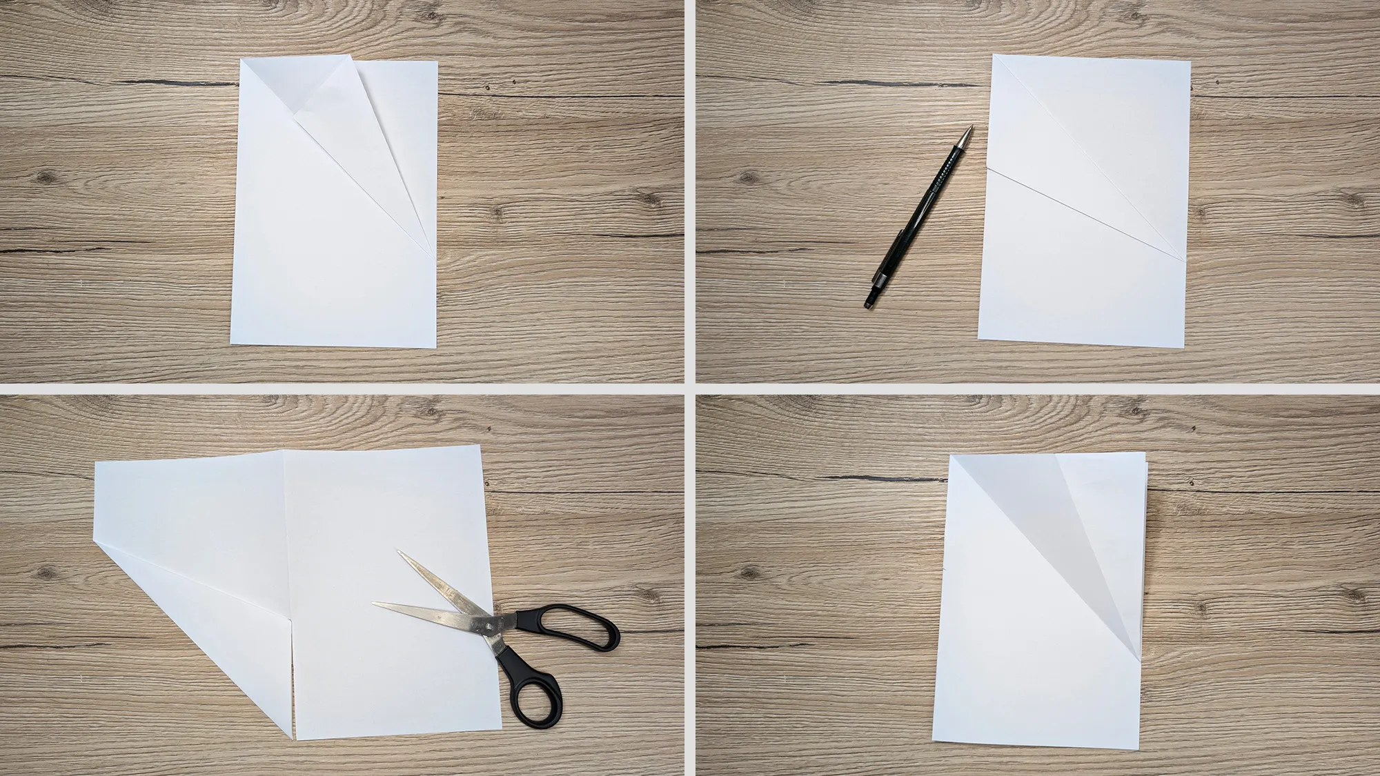 Wave Glider Papierflieger basteln Schritt 2: Ecke zur Diagonalen gefaltet, markiert, Papier entlang der Falzlinie eingeschnitten