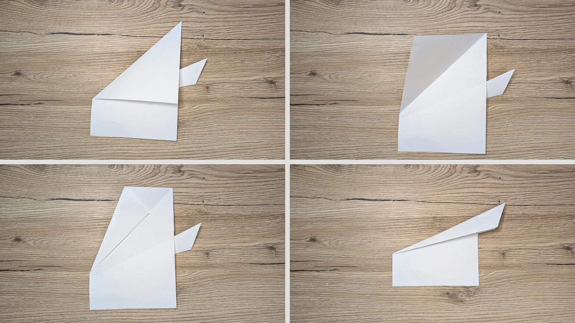 Wave Glider Papierflieger basteln Schritt 4: Papier umgedreht, obere rechte Ecke spiegelverkehrt gefaltet