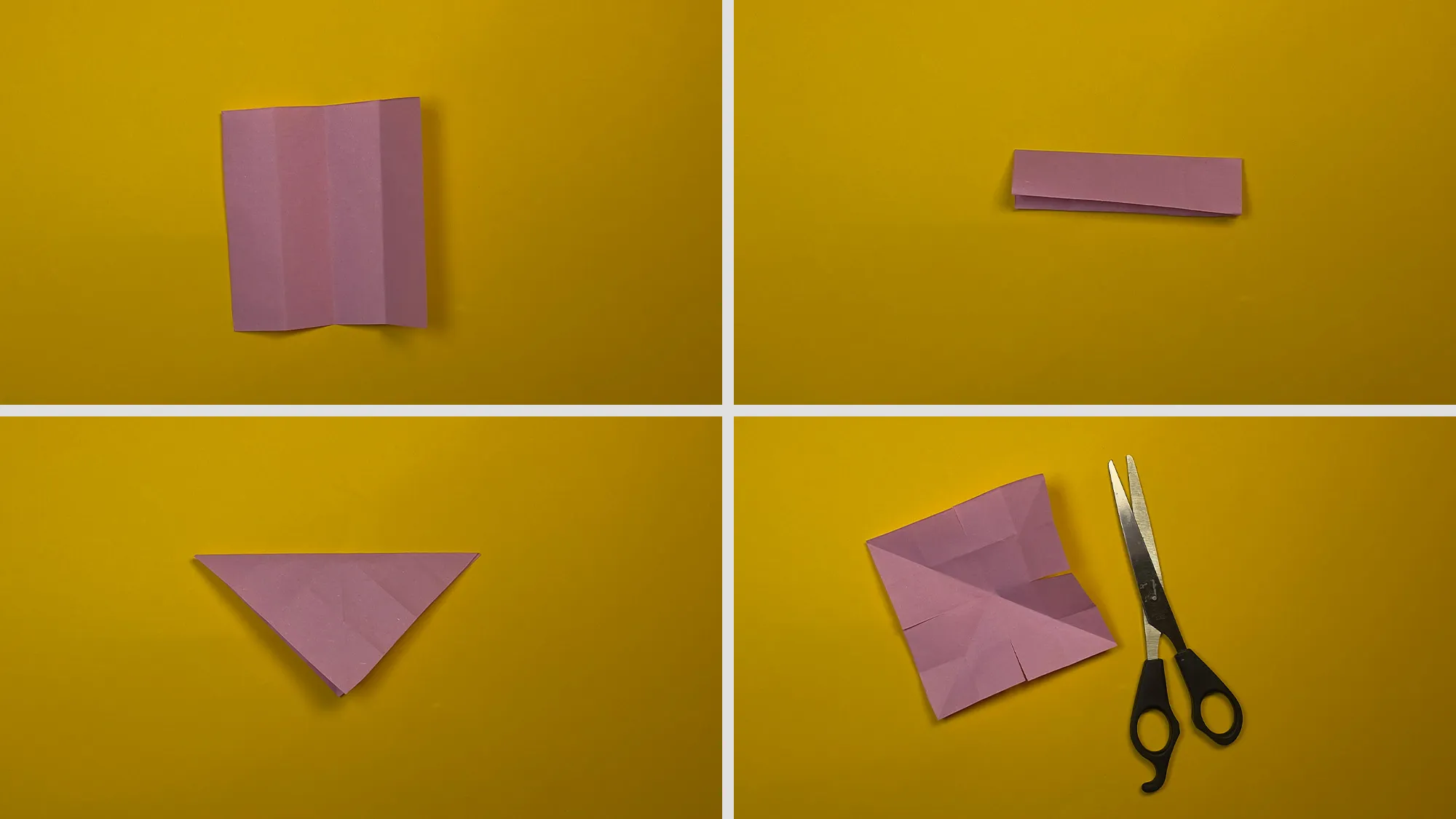 origami-tulpen-basteln-schritt-2.jpg Origami-Tulpen basteln Schritt 2: Diagonale Faltlinien gebildet und Einschnitte gemacht