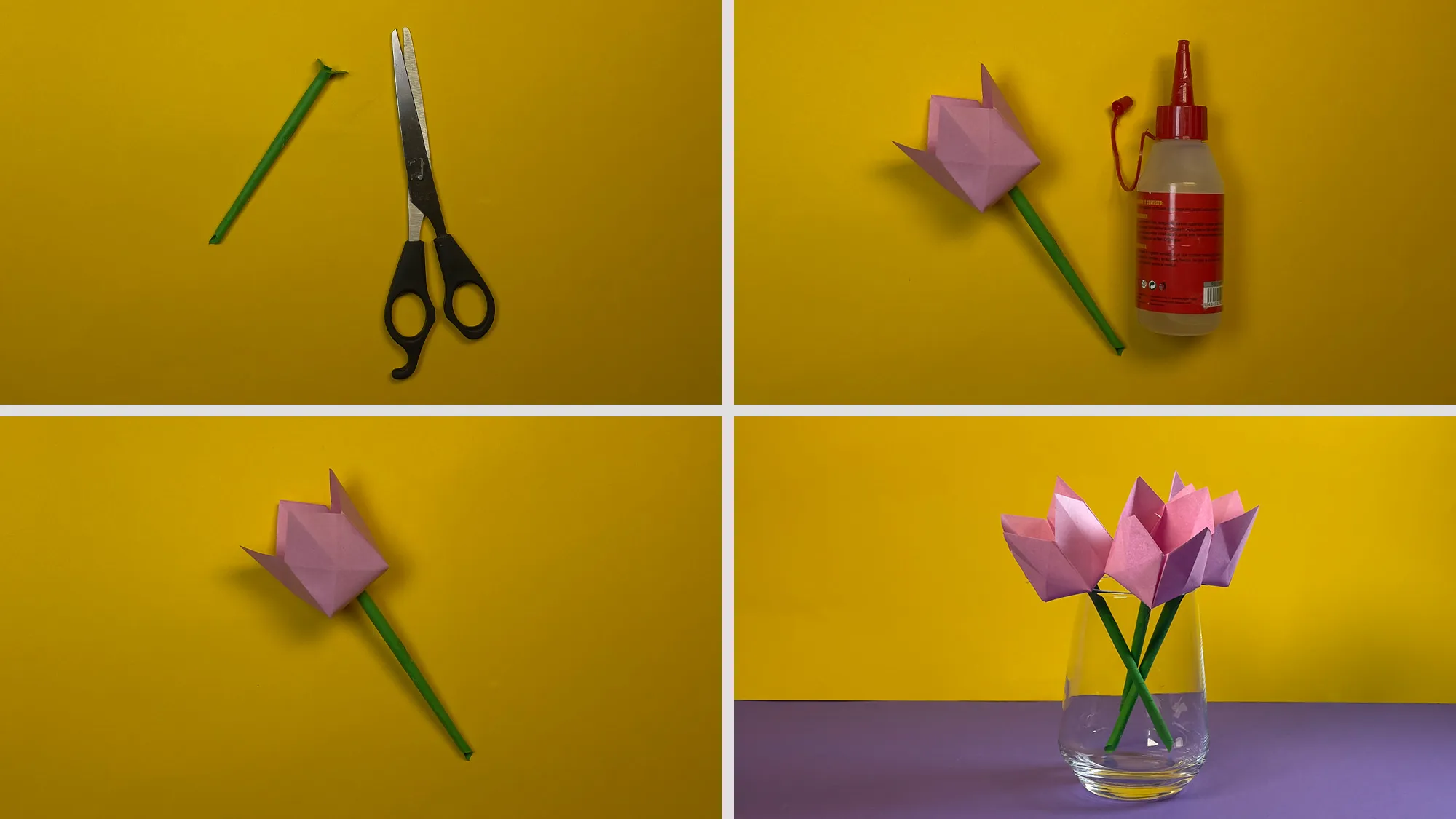 origami-tulpen-basteln-schritt-4.jpg Origami-Tulpen basteln Schritt 4: Stiel an der Blüte befestigt – fertige Origami-Tulpe