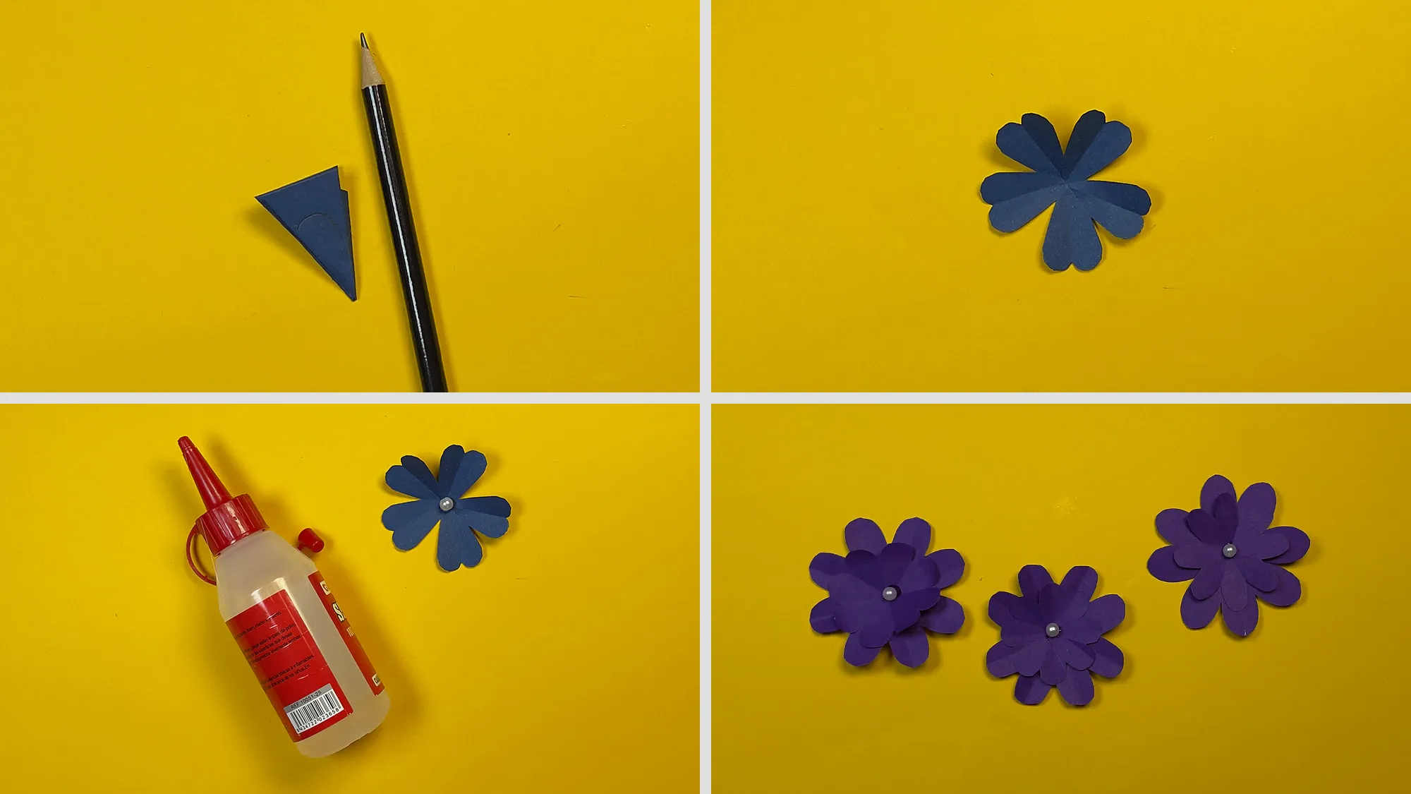 Süße Papierblumen basteln Schritt 2: Halbkreis ausgeschnitten, entfaltet und mit Perle verziert