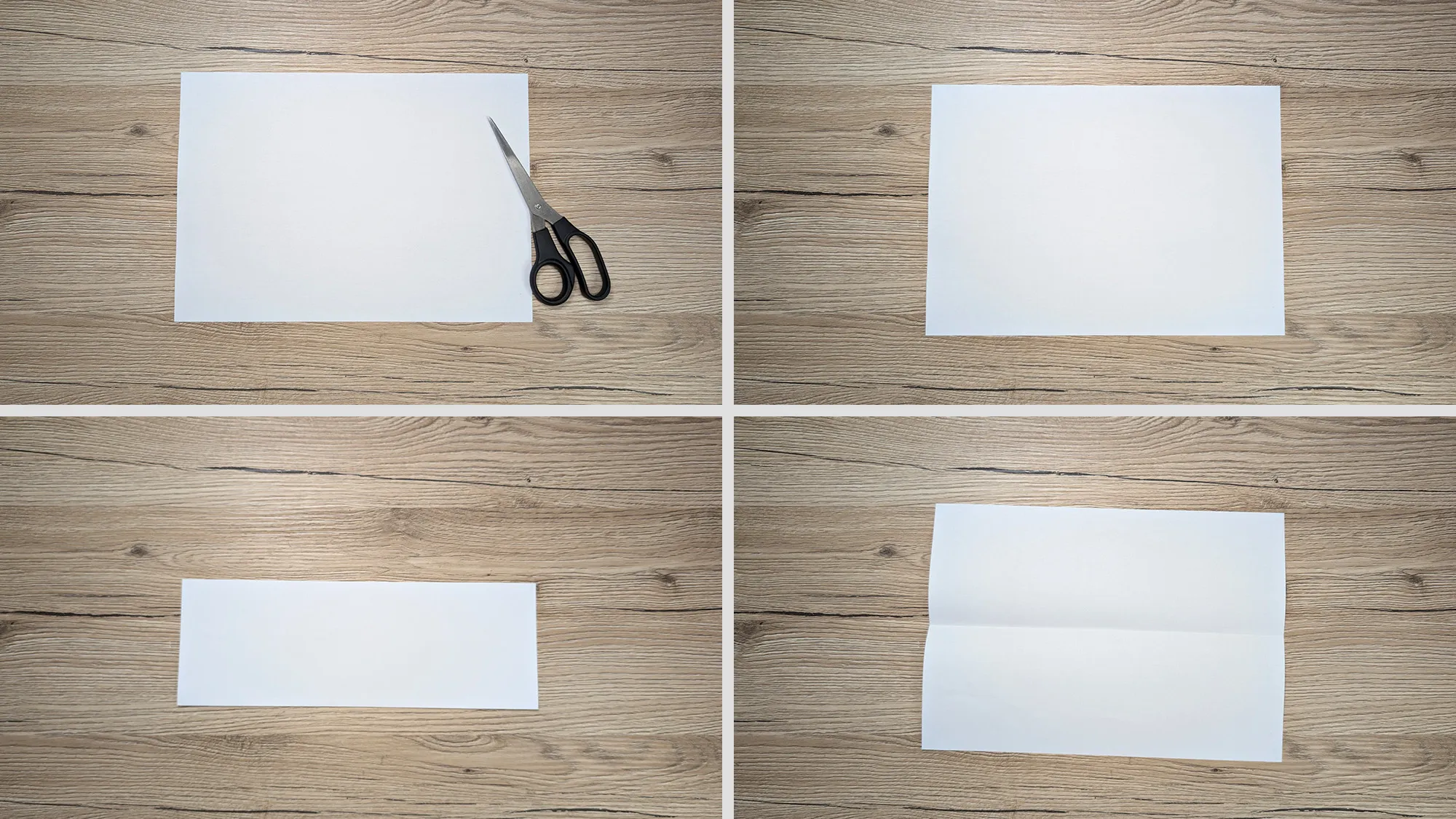 Weitfliegender Papierflieger basteln Schritt 1: Papier waagerecht in der Mitte gefaltet