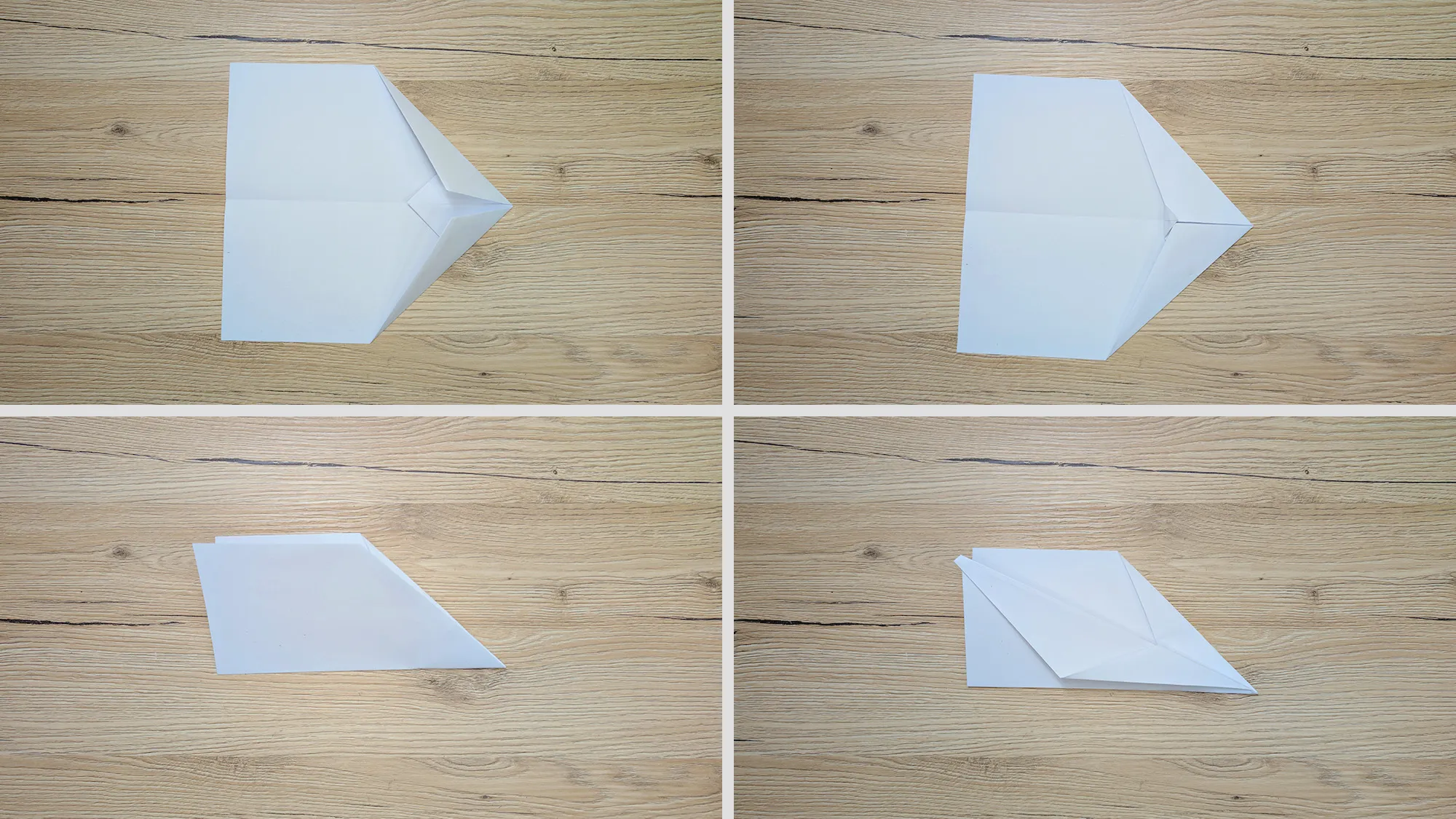 Superschneller Papierflieger Schritt 3: Papier der Länge nach gefaltet und Flügel nach außen geklappt